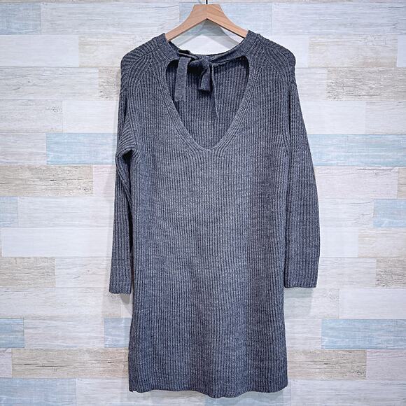 J CREW Open Back Flannel Ribbed Sweater Dress Gray Wool Alpaca Womens Small - Picture 3 of 8